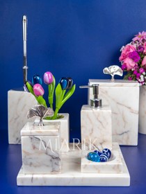 Resim MIARIK DESIGN & DEKORASYON Dekoratif Mermer Aksesuar Detaylı 7 Li Kare Banyo Seti Takımı 