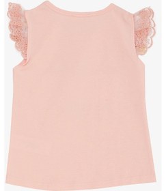 Resim Breeze Kız Çocuk Tişört Kolları Güpür Nakışlı Kelebek Baskılı 1.5-5 Yaş, Pembe-pembe Pembe 