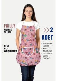 Resim Frilly İkili Paket Mutfak Önlüğü Sıvı Geçirmez Su Geçirmez Mutfak Önlüğü Elma&happy Day 