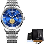 Resim Hanyang Gümüş Mavi Lıge Erkek Saatler Iş 24 Saat Tarih Su Geçirmez Saatler Erkekler Için Moda Paslanmaz Çelik Kuvars Altın Izle Relogio Masculino (Yurt Dışından) 