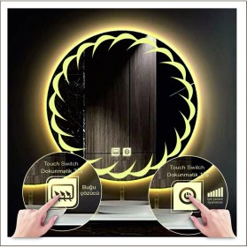 Resim Dnr-MirrorDnr-Mirror 70 cm Günışığı Ledli Tasarım Kumlamalı Dokunmatik Tuşlu Buğu Önleyicili Banyo Aynası Makyaj Aynası 