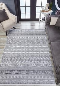 Resim Vehari Siyah Modern Geometrik Etnik Eskitme Desenli Boho Makinada Yıkanabilir Hafif Hav Toz Vermez Leke Tutmaz Kaymaz Taban Dijital Makine Baskı Halı Oturma Odası Salon Yolluk Koridor Mutfak Halısı 