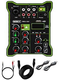 Resim Midex MDX-100 Stüdyo Kayıt İçin Ses Kartlı Mixer +48V Phantom Power İle Stüdyo Mikser 