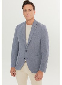 Resim AC&Co / Altınyıldız Classics Erkek Lacı Pamuklu Slim Fit Dar Kesim Mono Yaka Armürlü Torba Cepli Blazer Ceket Lacı 