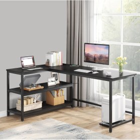 Resim faween 89051 140cm L Masa Oyun Masası Çalışma Masası Kitaplıklı Masa Ofis Masası Yazı Masası Siyah 