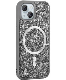 Resim Apple Uyumlu iPhone Adige İphone 15 Plus Uyumlu Kılıf Parlak Taşlı Pırlanta Mozaik Gri + Ekran Koruyucu - 