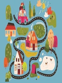 Resim Pelangi Araba Yollu Trafik Yolu Dijital Baskılı Kaymaz Taban Çocuk Odası Halısı, Mavi 60 x 200 