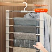 Resim 1 Adet Yer Tasarrufu Sağlayan Katlanabilir Pantolon Askısı, Çok Katmanlı Plastik Jean Organizer, Paslanmaz Çelik Çubuk, Pantolonlar ve Günlük Giyim, Cilasız Yüzey, Perakende Vitrin Rafı, Giysi Askısı 