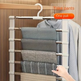 Resim 1 Adet Yer Tasarrufu Sağlayan Katlanabilir Pantolon Askısı, Çok Katmanlı Plastik Jean Organizer, Paslanmaz Çelik Çubuk, Pantolonlar ve Günlük Giyim, Cilasız Yüzey, Perakende Vitrin Rafı, Giysi Askısı 