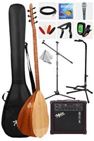 Resim Yonka B-141U-AMP Amfili Uzun Sap Karaağaç Saz Bağlama Seti 