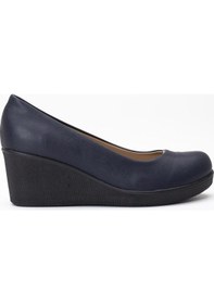 Resim Dilimler Ayakkabı Kadın Dolgu Topuklu Ayakkabı Lacivert Yüzüdüz Cilt-3169 Lacivert 