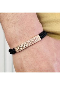 Resim Gümüş Erkek Bileklik,14k Rose Altın Kaplama,el Örgüsü Bileklik 