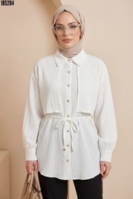 Resim Beli Bağlamalı Bolero Detaylı Taşlı Düğmeli Gömlek Beyaz 