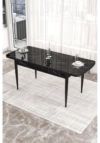 Resim Canisa Kor Serisi 70x114 Açılabilir Mutfak Masası Takımı Siyah Mermer Desen Masa 4 Zebra Desen Sandalye Masa Siyah Mermer Desen Sandalye Zebra Desen 