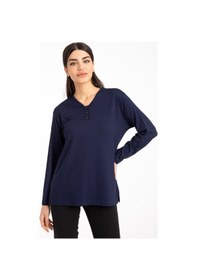 Resim Mutlu City Kadın Orta Yaş ve Üzeri Dört Mevsim V Yaka Rahat Kalıp Likralı Viskoz Anne Penye Bluz 140-Lacivert 