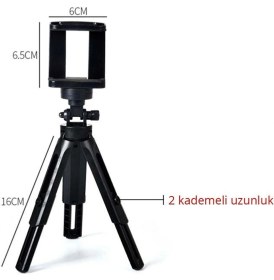 Resim teknosepetim 2 Kademeli Masaüstü Telefon Tutucu Stand Akıllı Tripod Siyah 2 Kademeli Tripod 