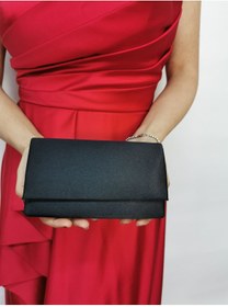 Resim NAZART Kadın Saten Minik Siyah Abiye Clutch Portföy Zincir Askılı El Düğün Nişan Gece Omuz Çantası 