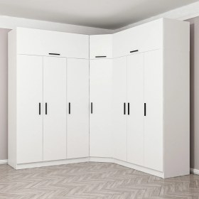 Resim Minar Kale 7 Kapaklı 4 Ç Köşe Dolap + Yüklük Beyaz 190CM 