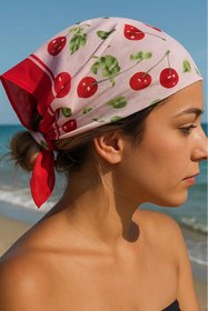 Resim EMKSHOP Kiraz Desen %100 Pamuk Fular Bandana 