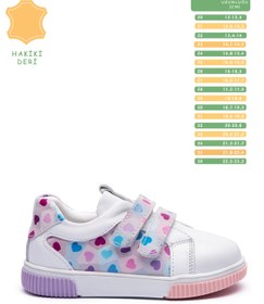 Resim Beyaz Pembe Kalpli Hakiki Deri Ortopedik Kız Çocuk Spor Ayakkabı Sneaker 