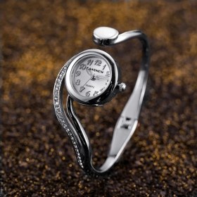 Resim Hanyang Gümüş Beyaz Lüks Gül Altın Bileklik Bileklik Izle Kadın Moda Zarif Bayanlar Küçük Kadran Paslanmaz Çelik Kuvars Bilek Saatler Montre Femme (Yurt Dışından) 
