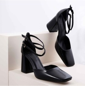 Resim Gleam Kapalı Kare Burun 8cm Kalın Topuk Çift Bantlı Stiletto - Topuklu Ayakkabı 001 