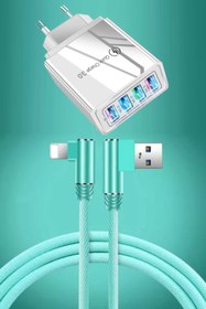 Resim JUDAS A6 Şarj Adaptörü 4 Port + J11 Ios 90 Derece Şarj Kablosu -1mt 