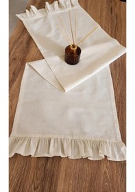 Resim Fırfırlı Keten Runner - 40x110 Cm - Krem Fırfırlı Keten Runner Cappucino 