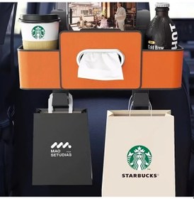 Resim Chuangyinshop Orange Deri Koltuk Arkası Çok Amaçlı Saklama Kutusu Mendillik Bardak Askı 