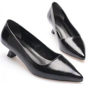 Resim Trendella Kadın Siyah Kırışık Rugan Kısa Topuklu Stiletto Ayakkabı Tr20ms03c 