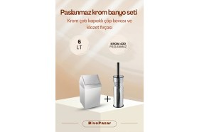 Resim Paslanmaz Krom Banyo Seti 6lt Çöp Kovası ve Klozet Fırçası Ikisi Bir Arada 