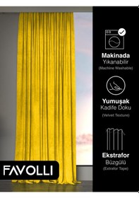 Resim Kadife Dokulu Güneş Sarısı Ada Fon Perde Ekstrafor Büzgülü Dream Series Güneş Sarısı 