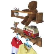 Resim RealWood Ahşap Çocuk Odası Askılık ve Montessori Kitaplık Raf 55 cm Teak Rengi 