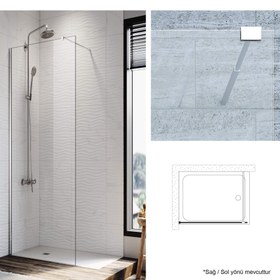 Resim Seperatör Duşakabin | Tek Sabit Cam Panel - 150-159cm / Krom / Sabit panel 