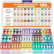 Resim 182 Mini Bıçak Sigortası, 98 Standart Otomotiv Sigortası ve 1 Sigorta Çekicisi İçeren, Arabalar, Karavanlar, Kamyonlar ve Motosikletler için Uygun Bir Araba Sigorta Kiti. 