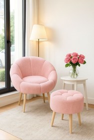 Resim KOKİ DESİGN LİDA Tekli Koltuk Berjer Wellsoft Gülkurusu (SALON,BALKON,OFİS) PAPATYA PUF HEDİYELİ 