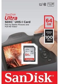 Resim Sandisk Ultra Sdhc 64GB 100MB/S Class 10 Uhs-I Hafıza Kartı SDSDUNR-064G-GN6IN 