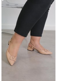 Resim Kr7059 Model Yeni Sezon 3 CM Topuklu Tokalı Topuklu Ayakakbı Nut Ten Rengi 