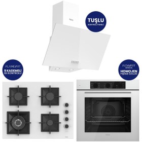 Resim Ferre Flowart Turbolu Beyaz Cam Ankastre Set ( 65 CM Woklu OCAK ) QBL62CB - SC406 - D087 