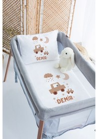 Resim Lilabio %100 Pamuk Saten İsme Özel İsimli 70x120 Park Yatak Nevresim Seti Araba 