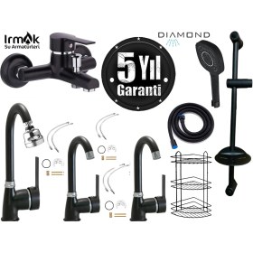 Resim Tesitay Irmak Siyah Lavabo Banyo Eviye Bataryaları Duş Seti Diamond El Duşu Duş Mutfak Muslukları 