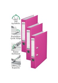 Resim Büro Klasörü Pembe Dar 3 Adet Plastik Dar Pembe Klasör Halkalı Paslanmaz Çelik Klipsli Ofis Büro Pembe 