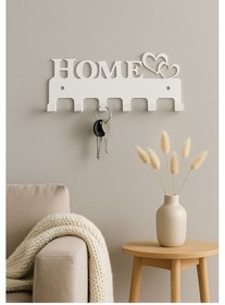 Resim Lunoart Home Yazılı Kalpli Metal Anahtarlık Askısı Duvar Tipi Anahtar Organizer Beyaz 