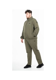 Resim Maraton Sportswear Büyük Beden Erkek Dik Yaka Reglan Kol Basic Haki Eşofman Takımı 21854-Haki 