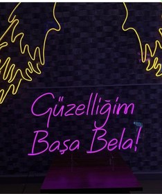 Resim Güzelliğim Başa Bela Yazılı Neon Tabela Pembe 