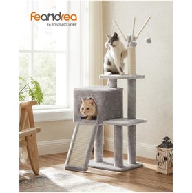 Resim AyrStore PCT143W01 kedi ağacı, tırmalama tahtalı, 3 çıkarılabilir ponpon çubuğu, 118 cm, a 