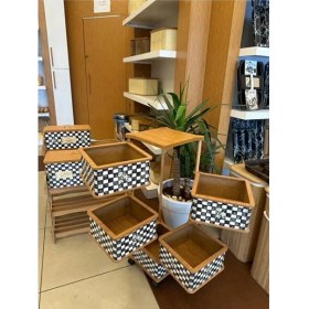 Resim Ahşap Kare Sebzelik 5 Katlı Yana Açılır Damalı Patates Soğan Tekerlekli Sebzelik 