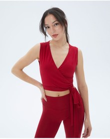 Resim Ayma Active Kırmızı Anvelop Belden Bağlamalı Kolsuz Crop Bluz 