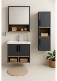 Resim Dmz Home Concept Legna 65 Cm Antrasit Ahşap Mdf Banyo Dolabı Seti Antrasit - Meşe 