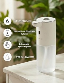 Resim Otomatik Sensörlü Köpük Sıvı Sabunluk - Şarjlı- Dijital LED Ekran - Duvara Monte - P18S Model (BEYAZ) 